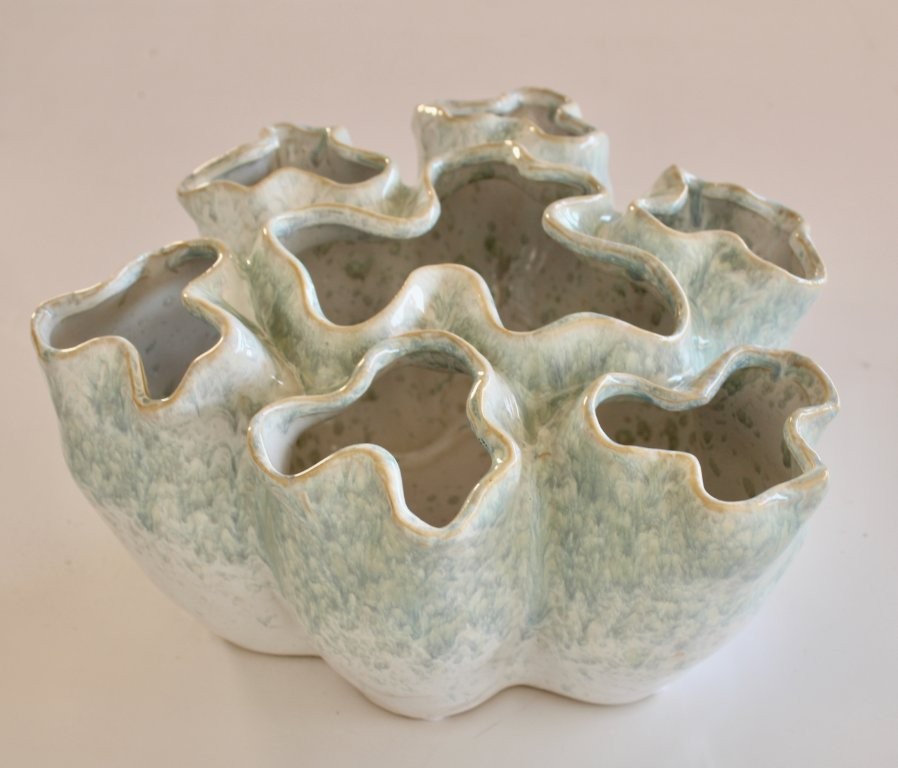 Pale Blue Pleated Ceramic Vase